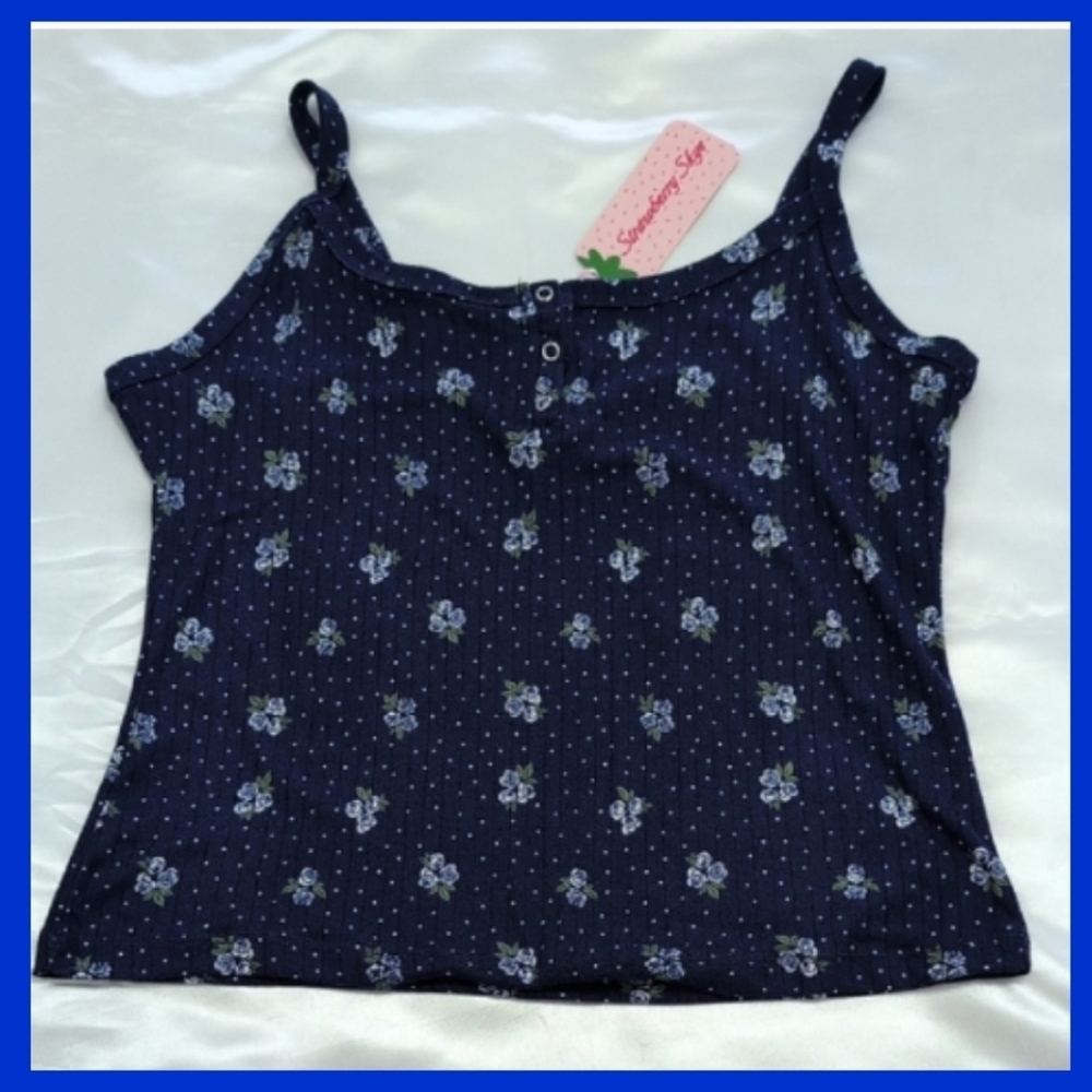 Camisole Navy Blue Floral Print Extra Large Spring Tops Summer Festival XL